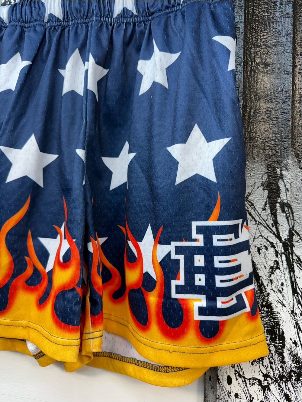 Eric Emanuel Navy White Stars Flame Athletic Shorts image 3